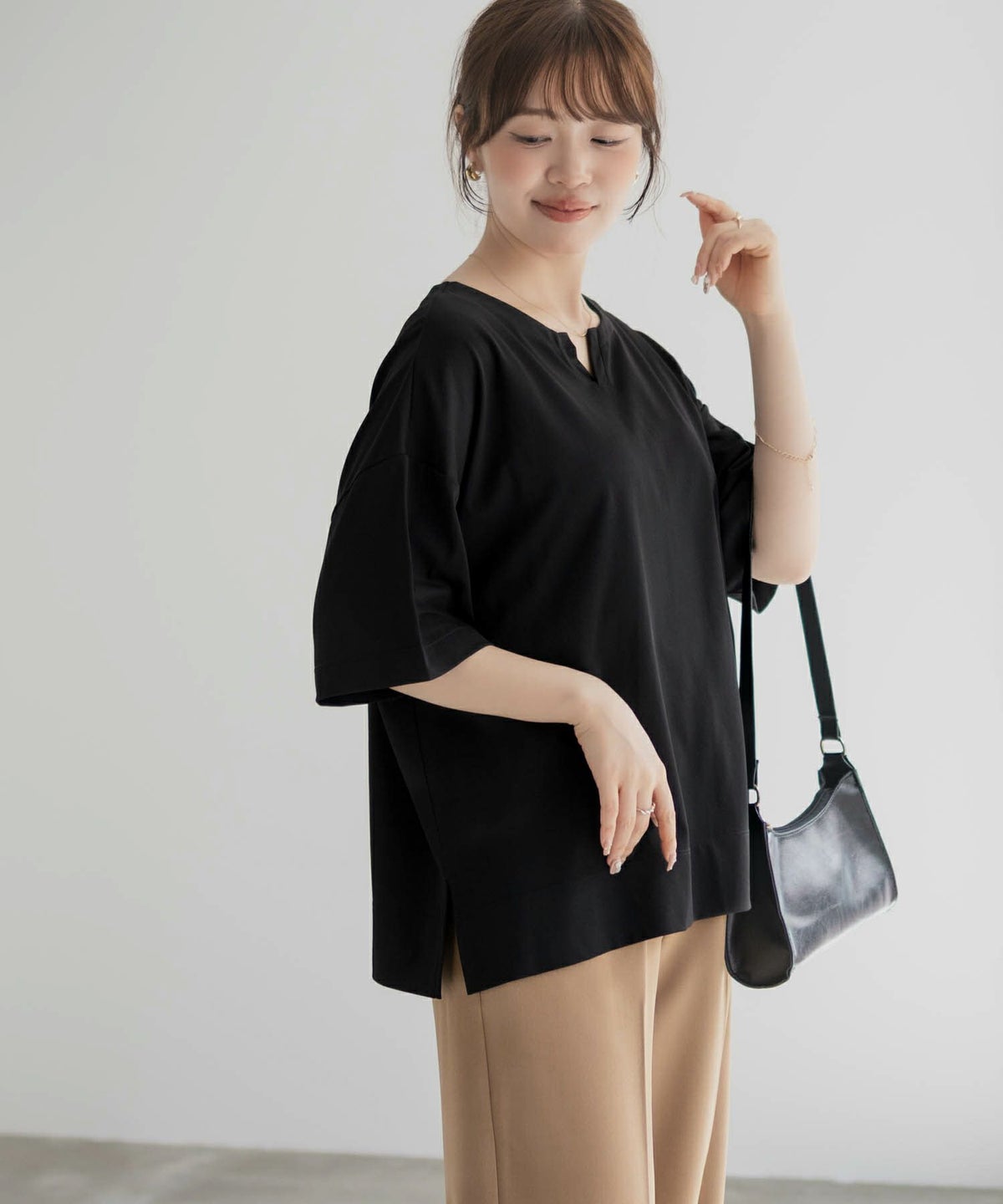 nAvy エブリーT 汗じみ軽減 キーネックTシャツ レディース ネコポス 対応商品