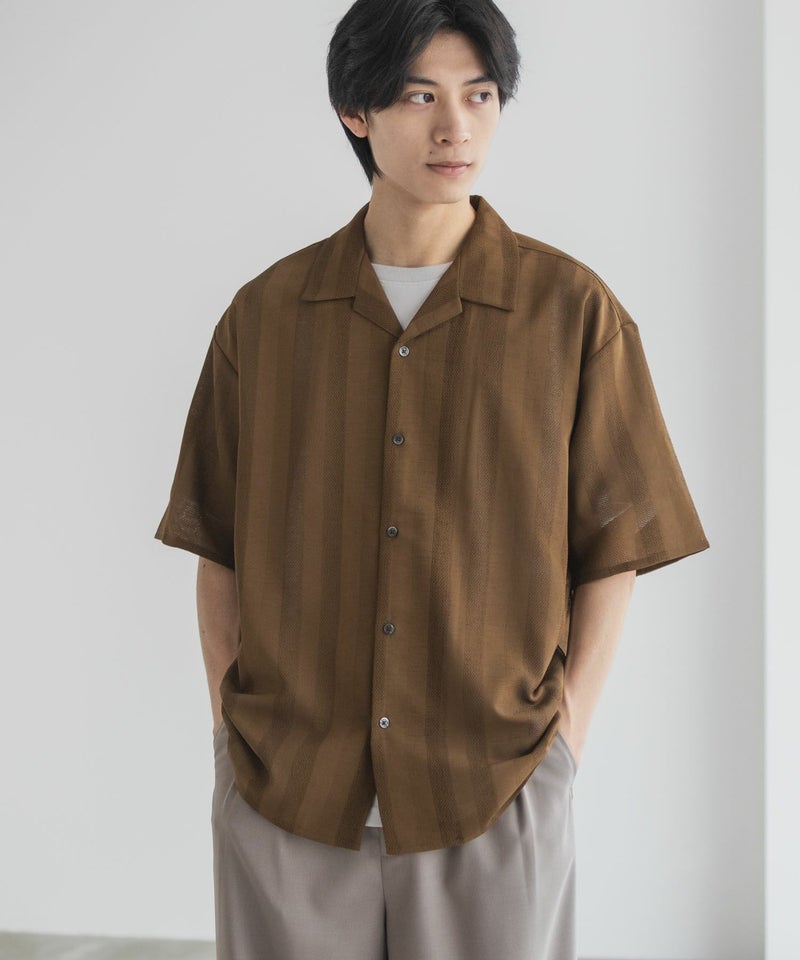 URBAN COLLECTION  カラミ織りストライプ オープンカラーシャツ メンズ商品画像-3