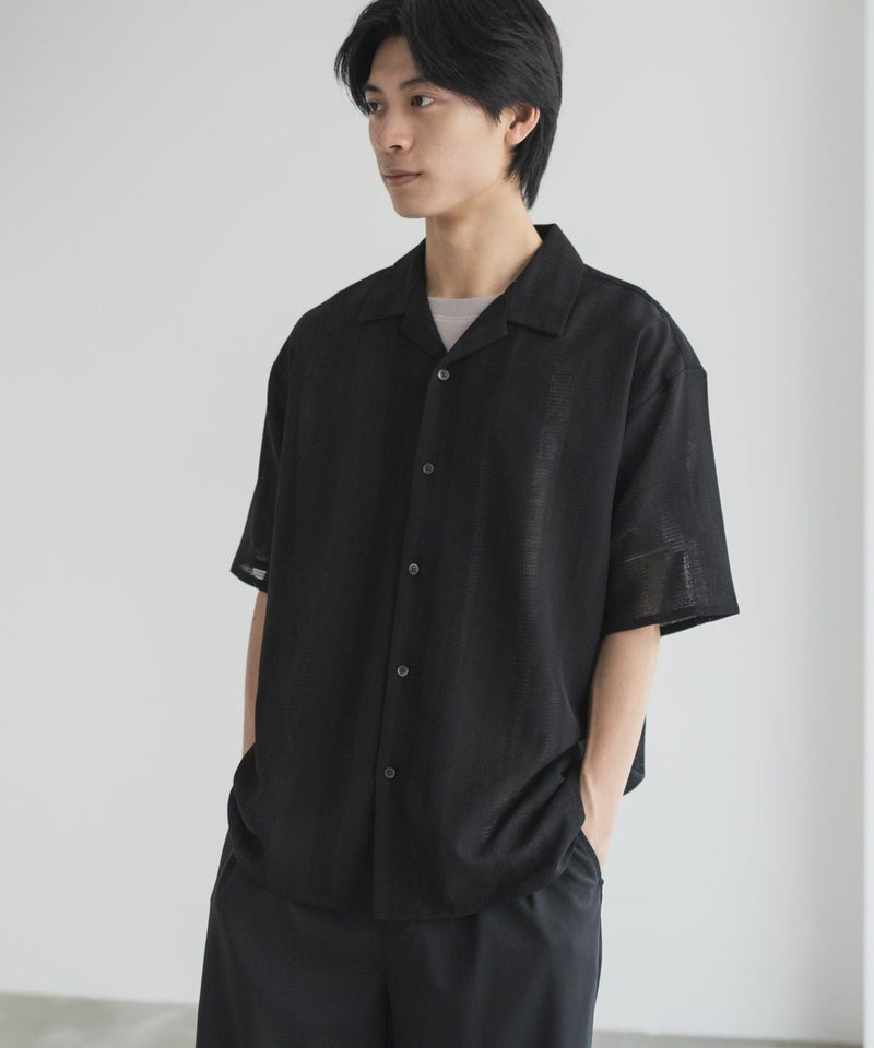 URBAN COLLECTION  カラミ織りストライプ オープンカラーシャツ メンズ商品画像-5