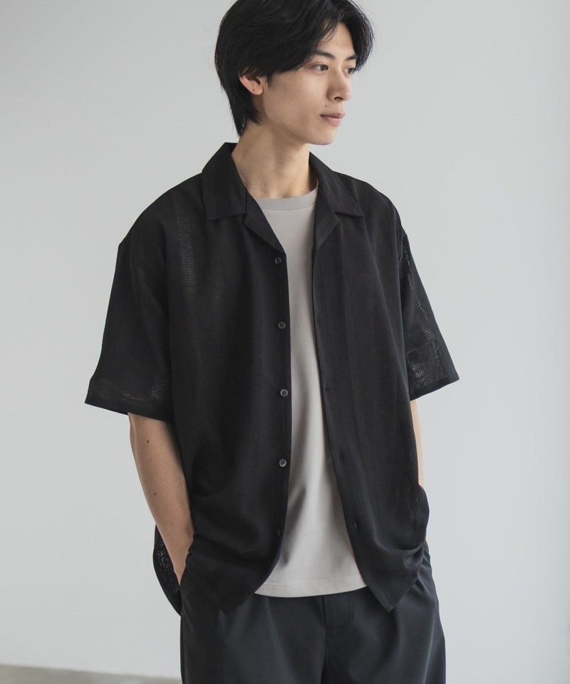 URBAN COLLECTION カラミ織りストライプ オープンカラーシャツ メンズ商品画像-6