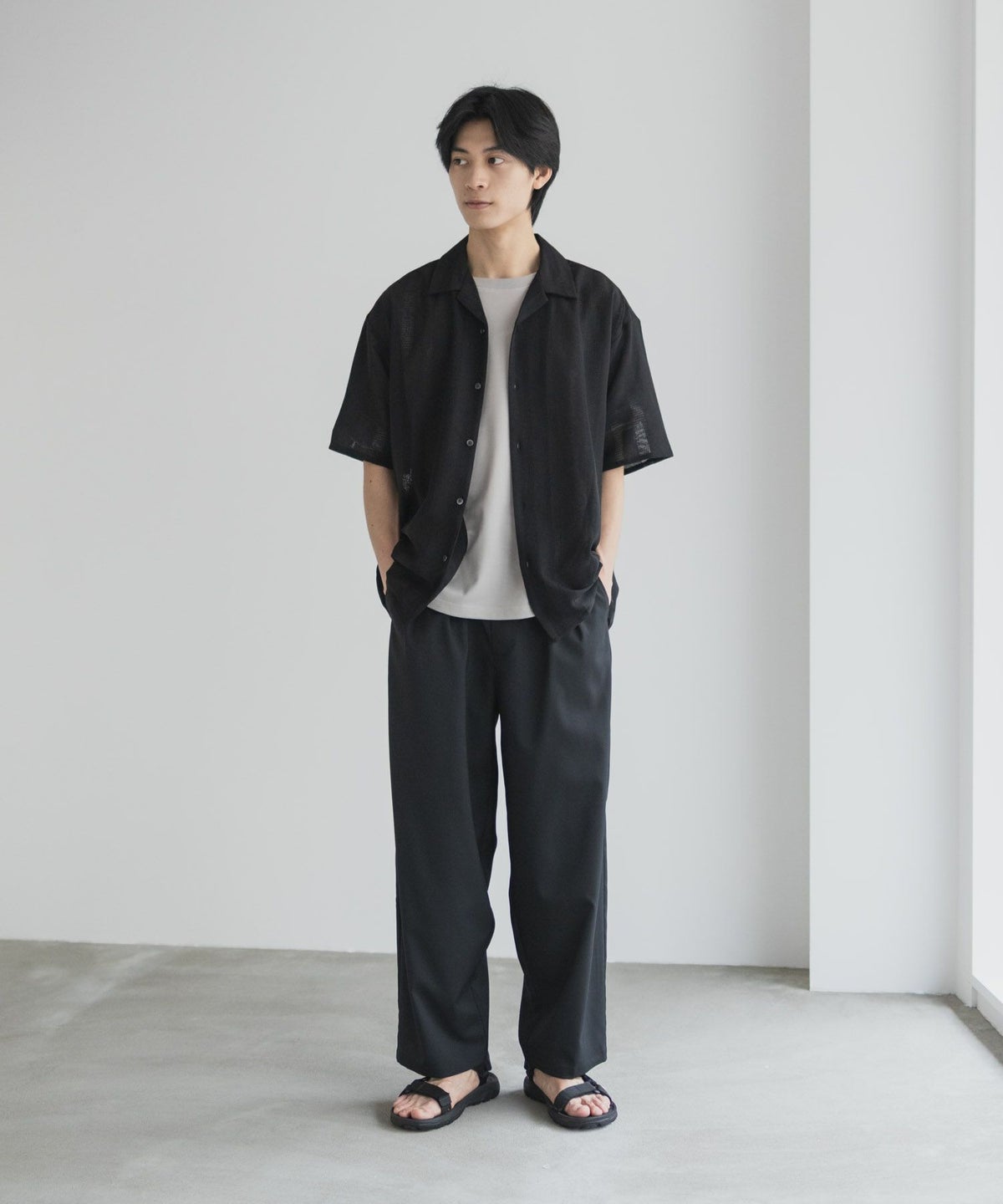 URBAN COLLECTION カラミ織りストライプ オープンカラーシャツ メンズ