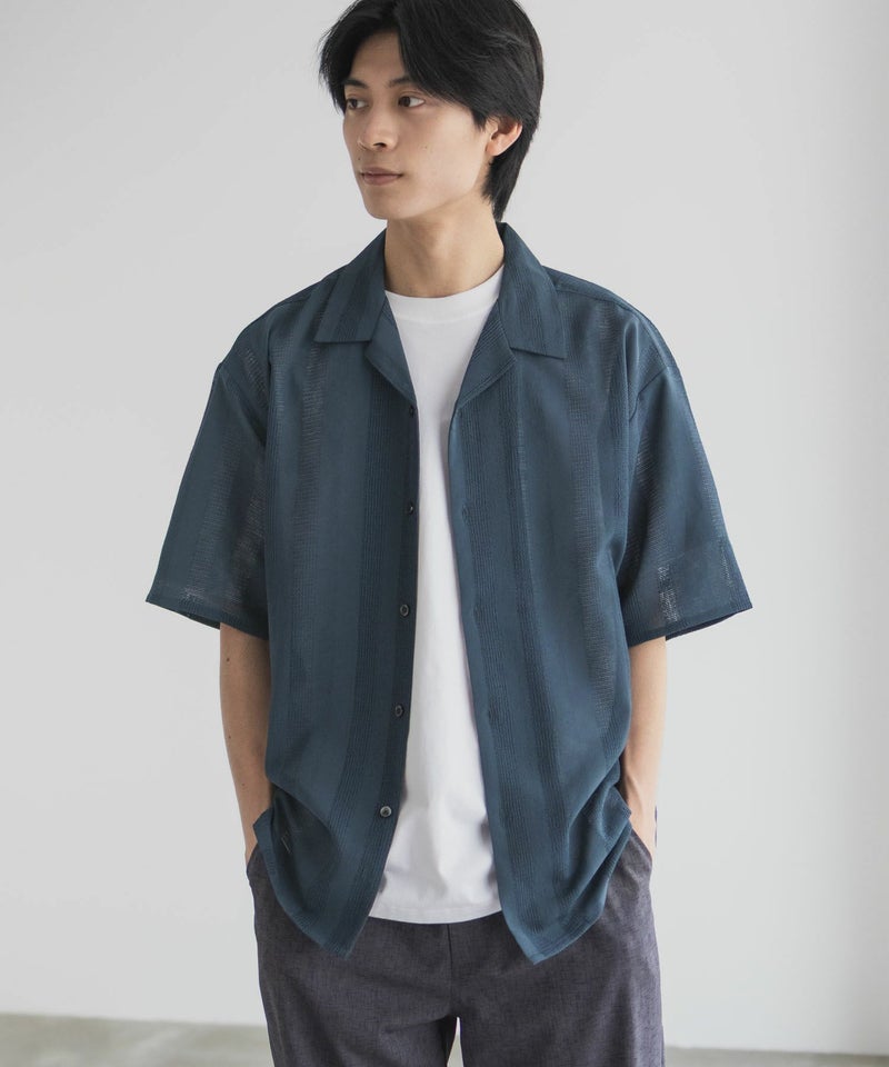 URBAN COLLECTION カラミ織りストライプ オープンカラーシャツ メンズ商品画像-12