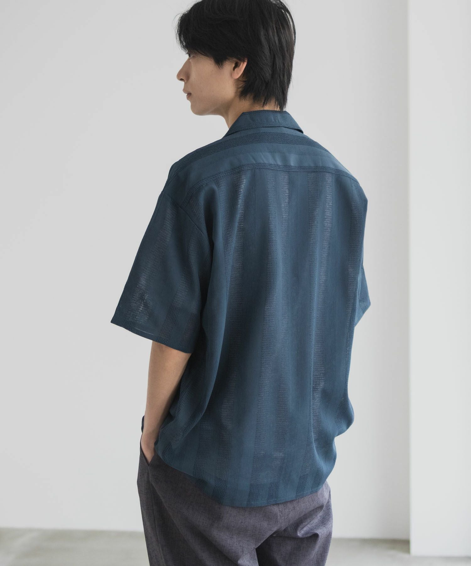 URBAN COLLECTION カラミ織りストライプ オープンカラーシャツ メンズ