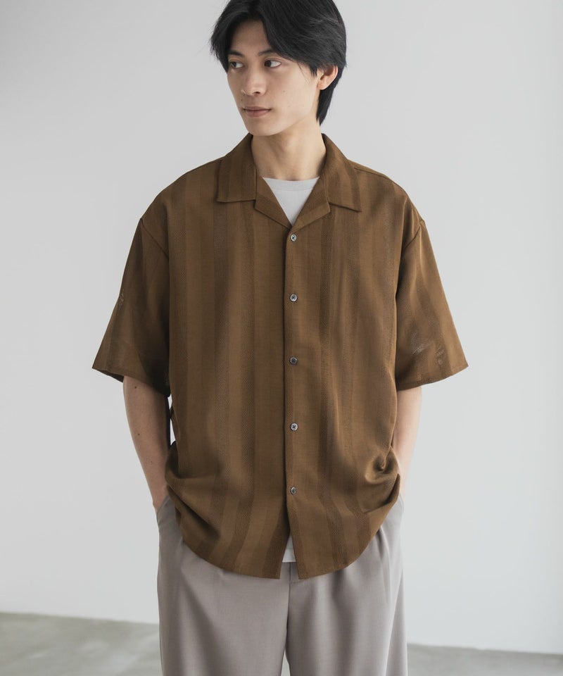 URBAN COLLECTION カラミ織りストライプ オープンカラーシャツ メンズ商品画像-16