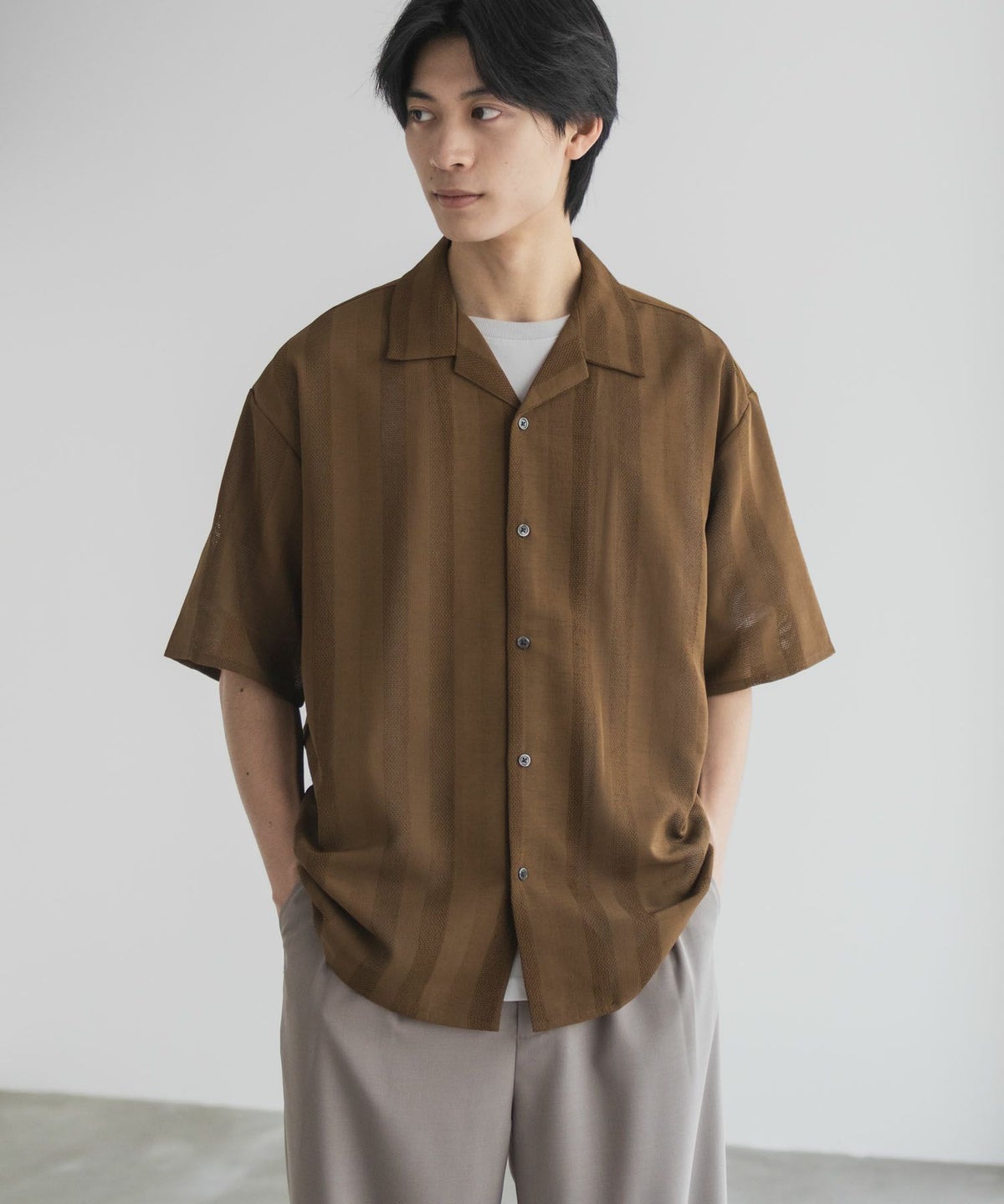 URBAN COLLECTION カラミ織りストライプ オープンカラーシャツ メンズ