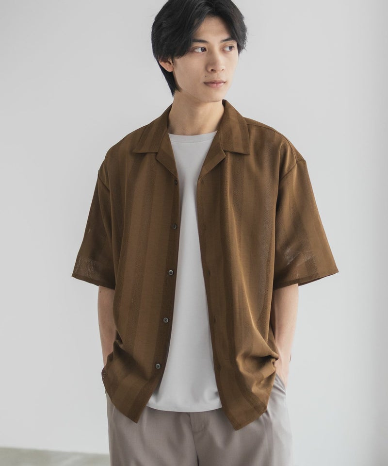 URBAN COLLECTION  カラミ織りストライプ オープンカラーシャツ メンズ商品画像-17