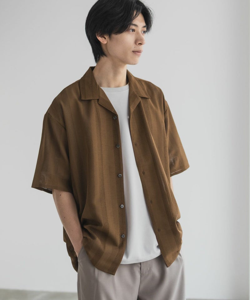 URBAN COLLECTION カラミ織りストライプ オープンカラーシャツ メンズ商品画像-18