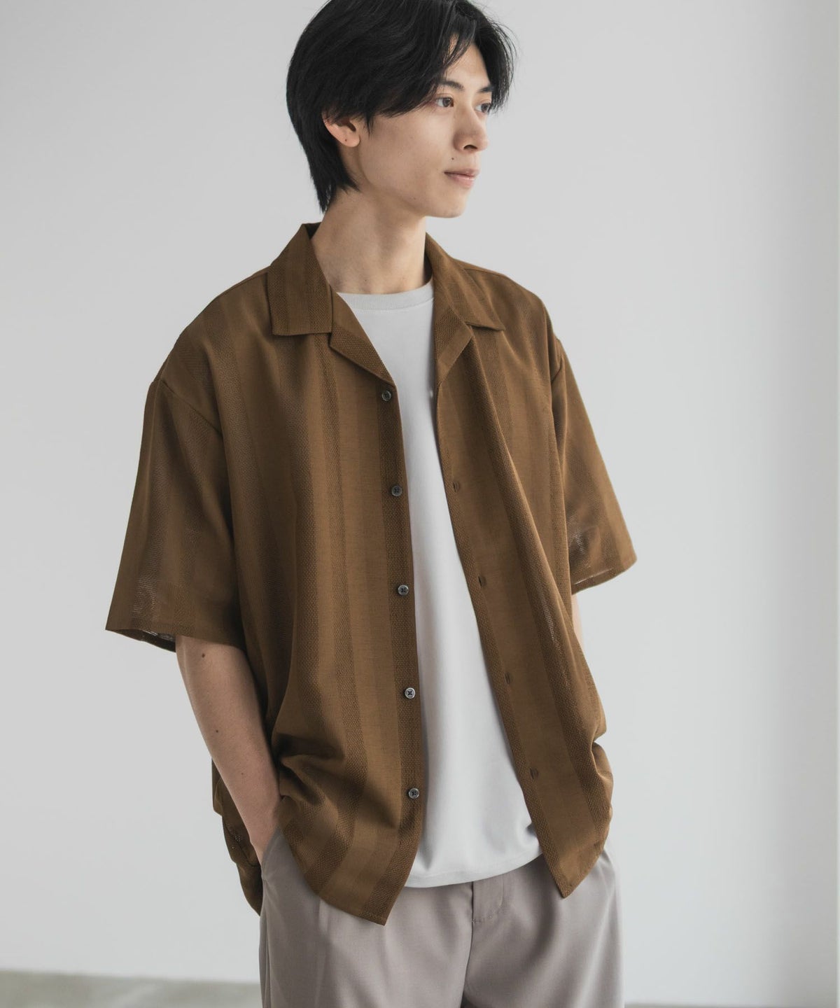 URBAN COLLECTION カラミ織りストライプ オープンカラーシャツ メンズ