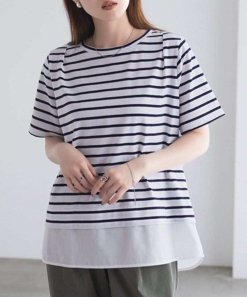 nAvy  時短 裾異素材切替プルオーバー レディース メール便 対応商品商品画像-1