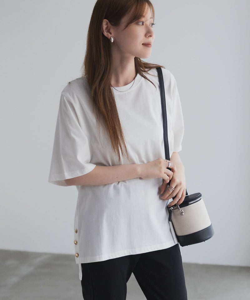 nAvy 裾ボタンオーバーTシャツ レディース メール便 対応商品商品画像-2