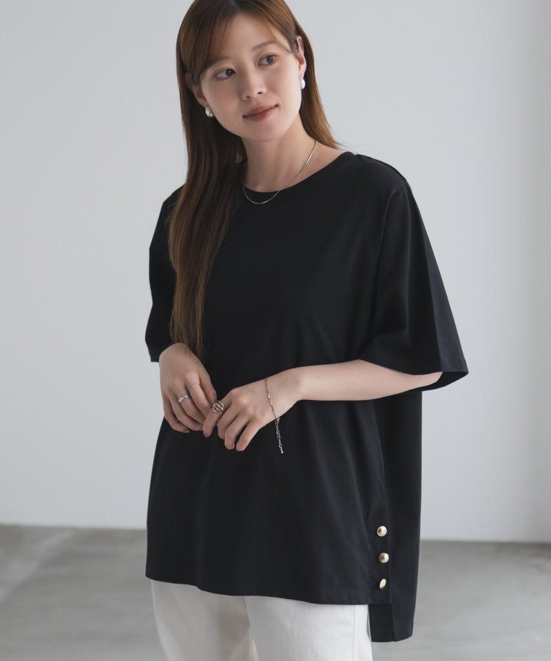 nAvy 裾ボタンオーバーTシャツ レディース メール便 対応商品商品画像-4