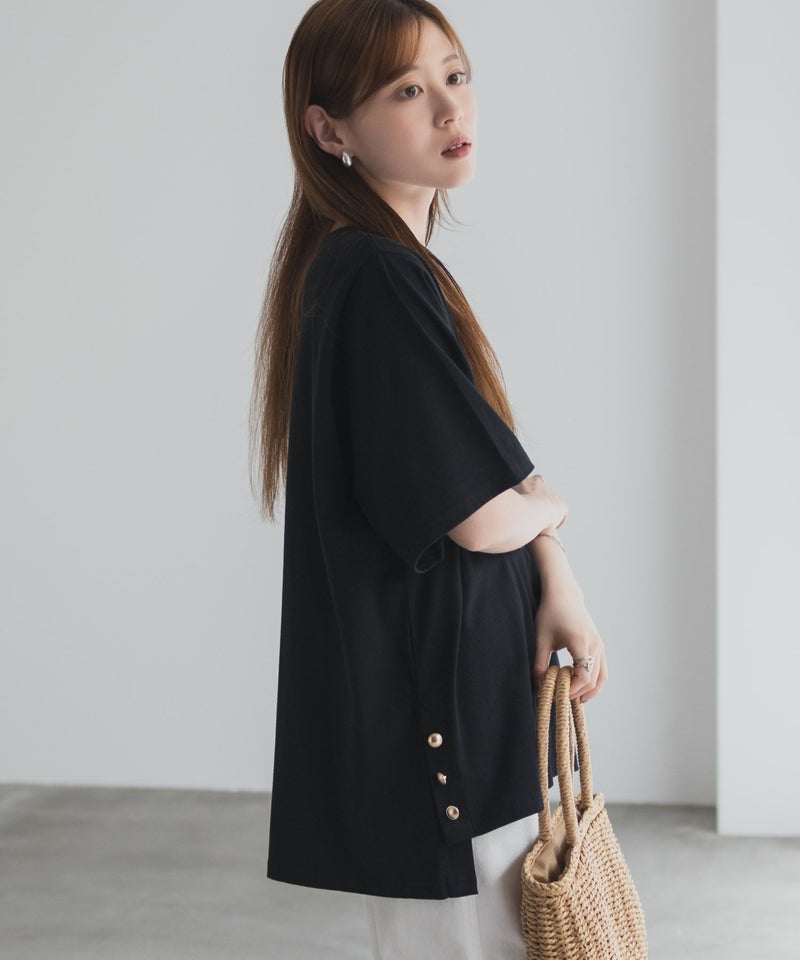 nAvy 裾ボタンオーバーTシャツ レディース メール便 対応商品商品画像-6