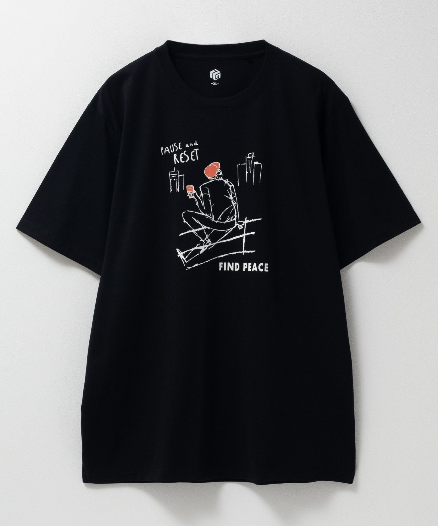 T-GRAPHICS エモラインアートプリント半袖Tシャツ メンズ