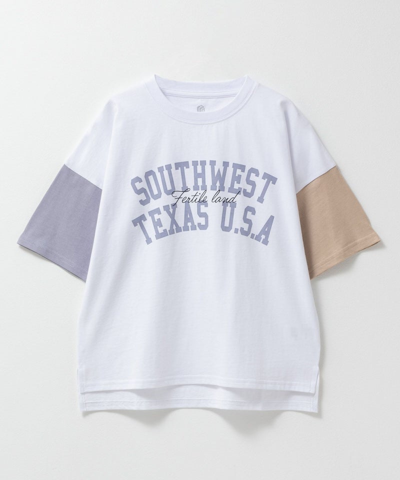 T-GRAPHICS 袖配色5分袖ビッグTシャツ キッズ メール便 対応商品商品画像-1