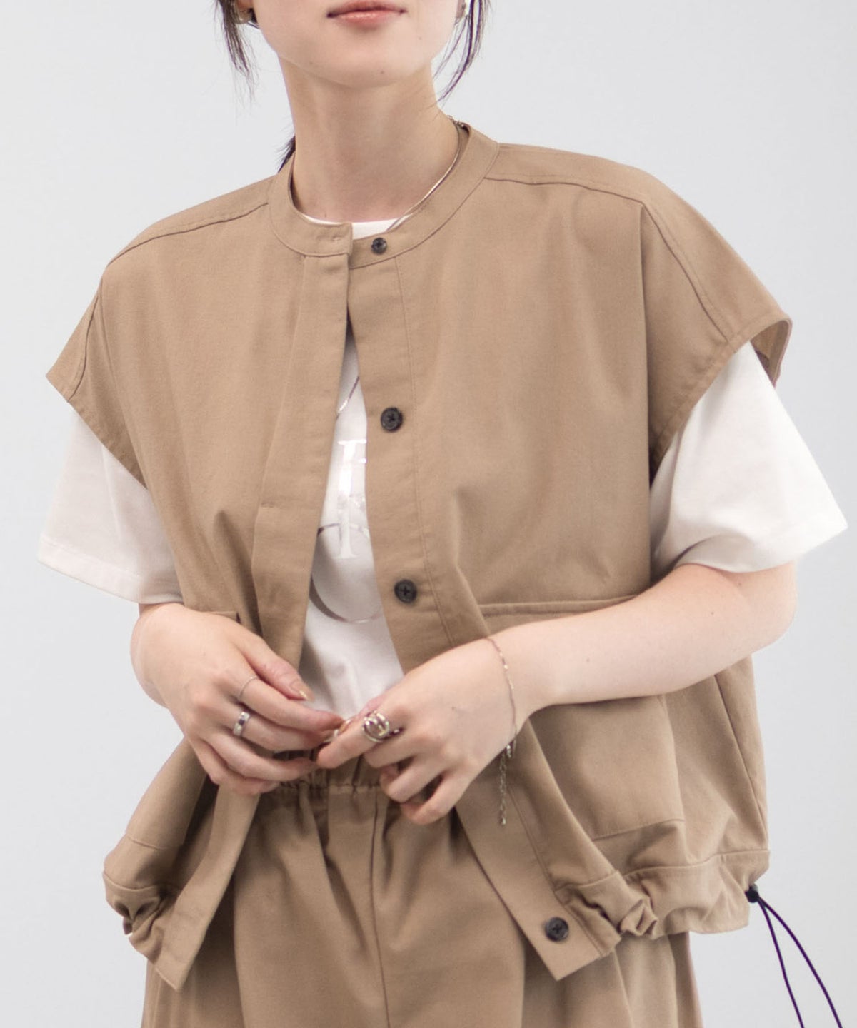 Idnes リネンライクノーカラージャケット レディース