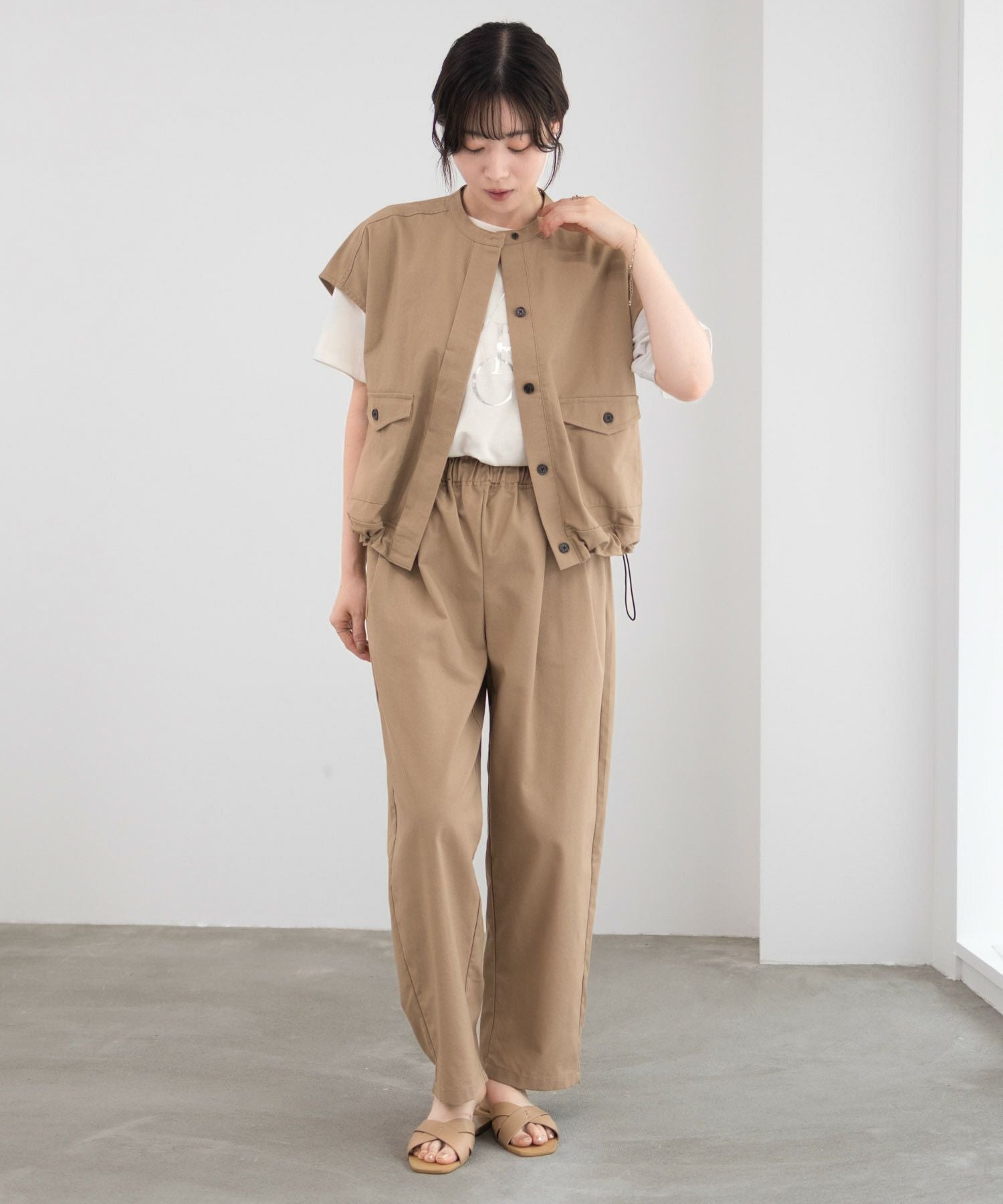 Idnes リネンライクノーカラージャケット レディース