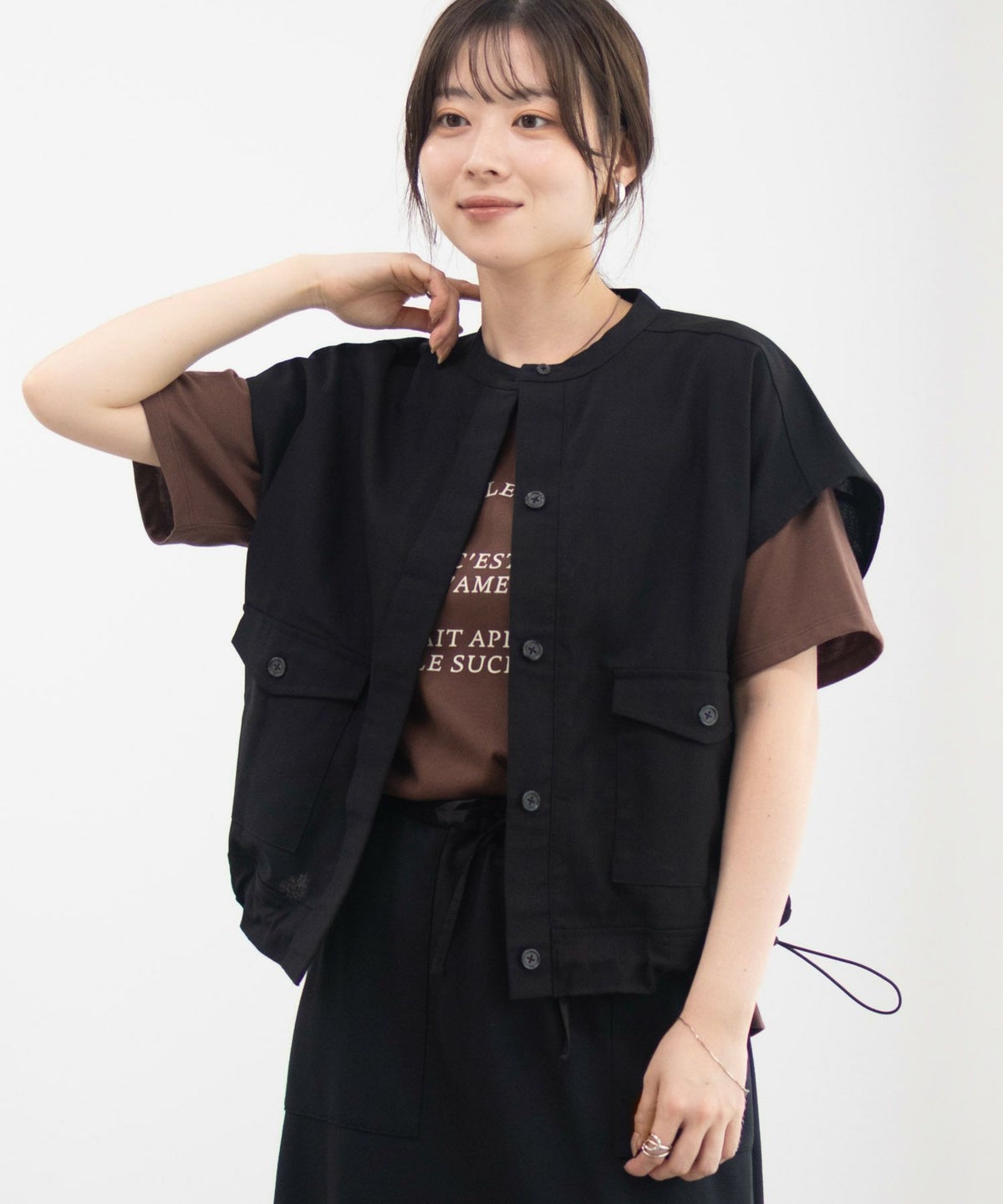 Idnes リネンライクノーカラージャケット レディース