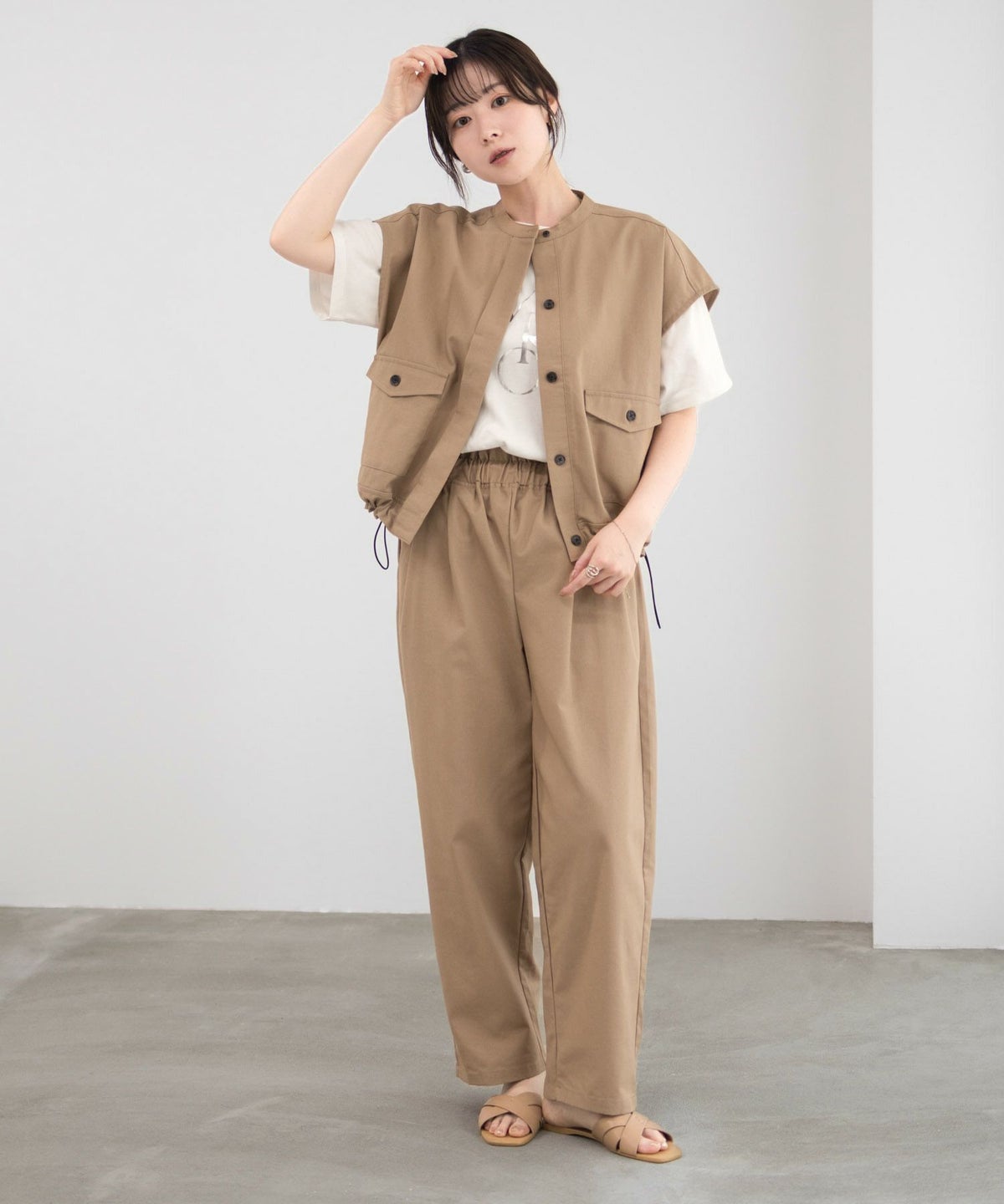 Idnes リネンライクノーカラージャケット レディース