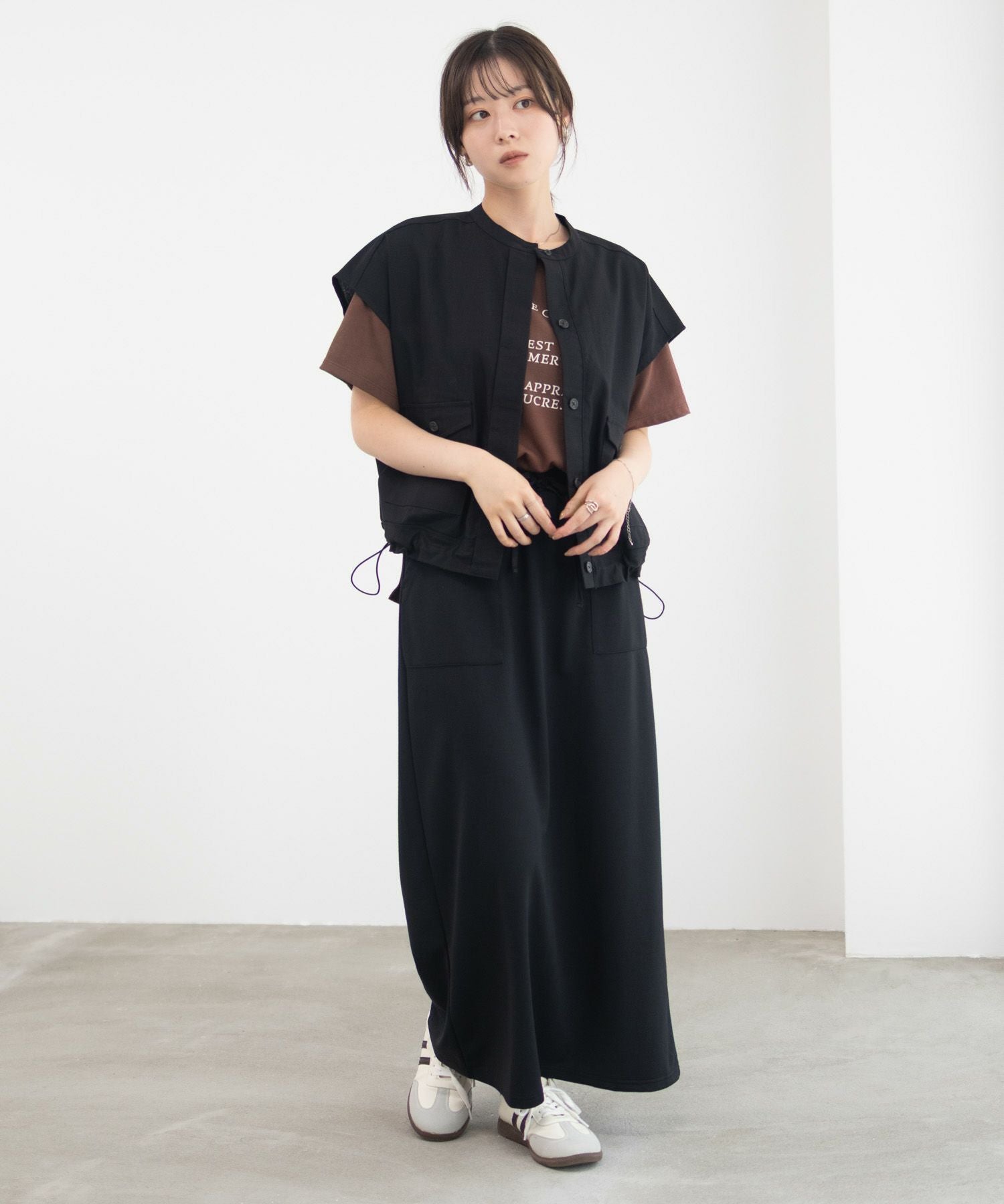 Idnes リネンライクノーカラージャケット レディース