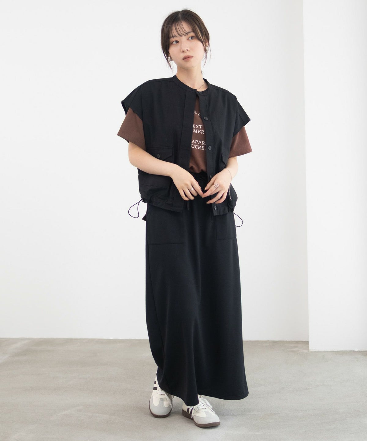 Idnes リネンライクノーカラージャケット レディース