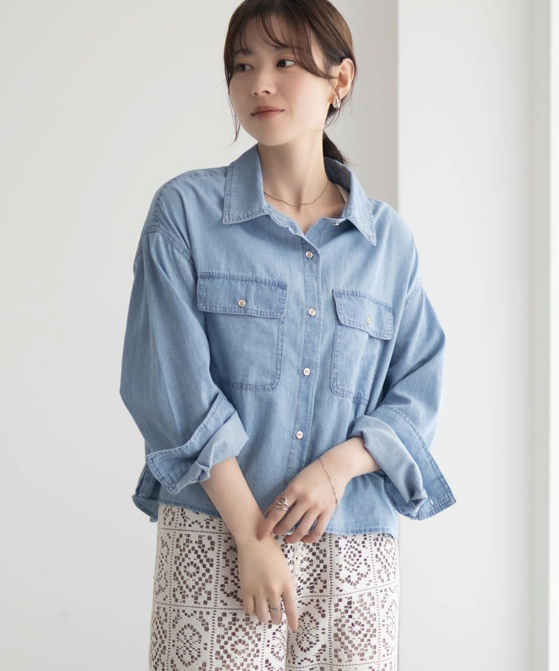 Idnes デニムコンパクトシャツ レディース商品画像-4