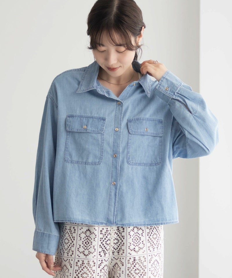 Idnes デニムコンパクトシャツ レディース商品画像-5