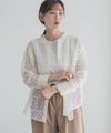 Idnes クロシェライクレース羽織ノーカラーシャツ レディース商品サムネイル-4