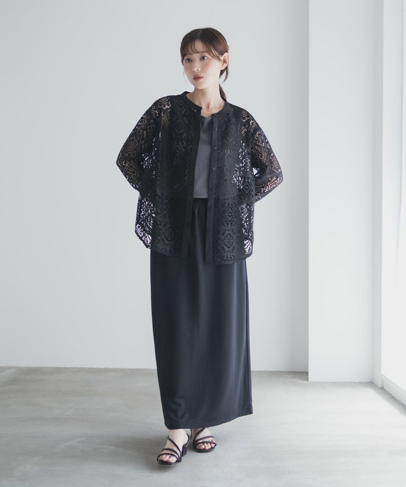 Idnes クロシェライクレース羽織ノーカラーシャツ レディース商品画像-17