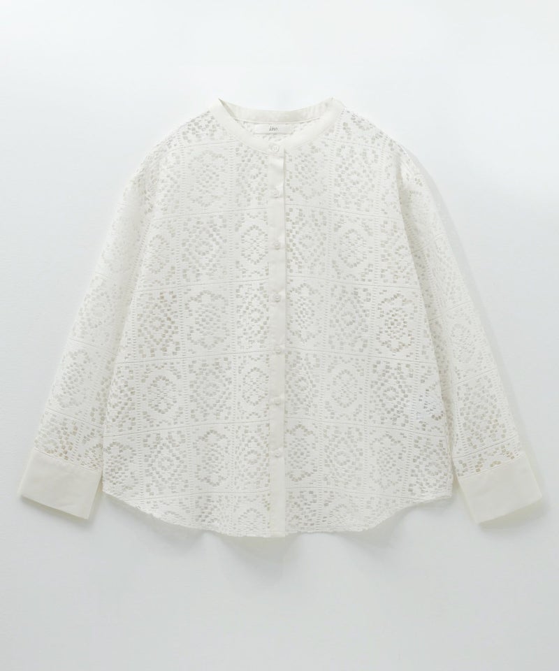 Idnes クロシェライクレース羽織ノーカラーシャツ レディース商品画像-18