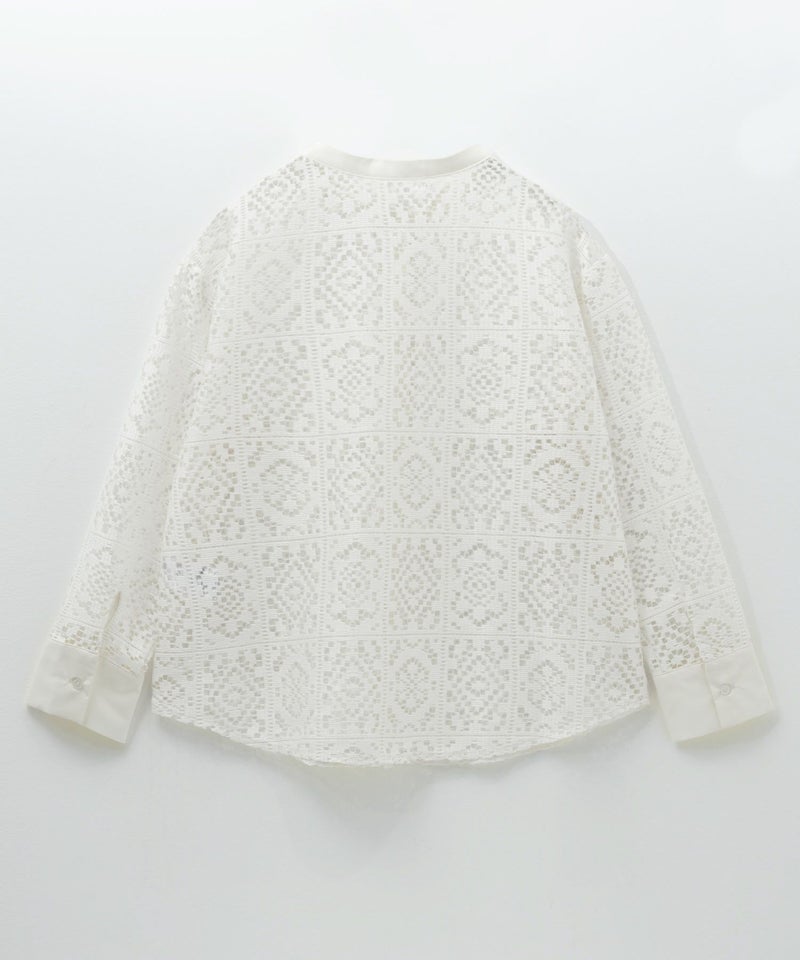 Idnes クロシェライクレース羽織ノーカラーシャツ レディース商品画像-19