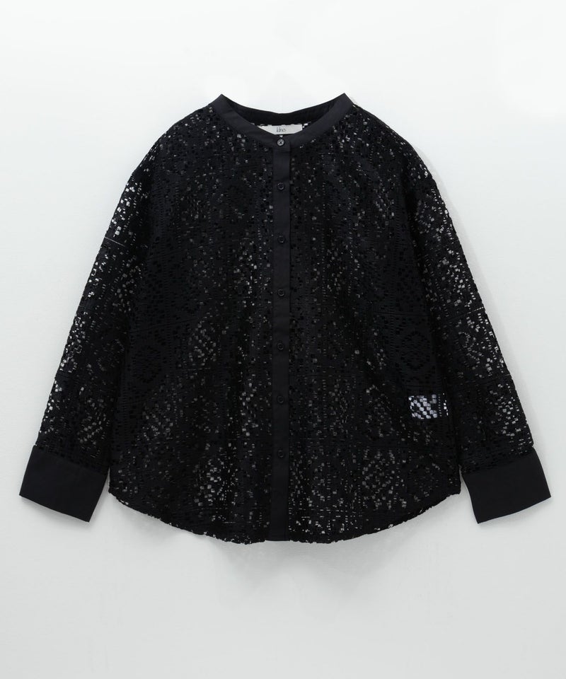 Idnes クロシェライクレース羽織ノーカラーシャツ レディース商品画像-20