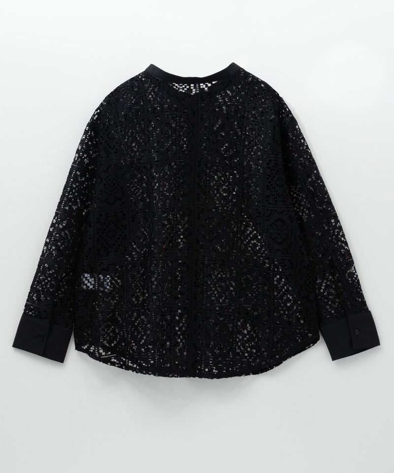 Idnes クロシェライクレース羽織ノーカラーシャツ レディース商品画像-21