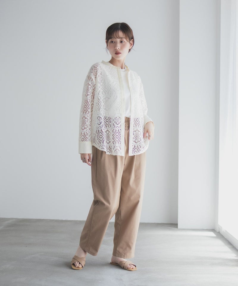 Idnes クロシェライクレース羽織ノーカラーシャツ レディース商品画像-23