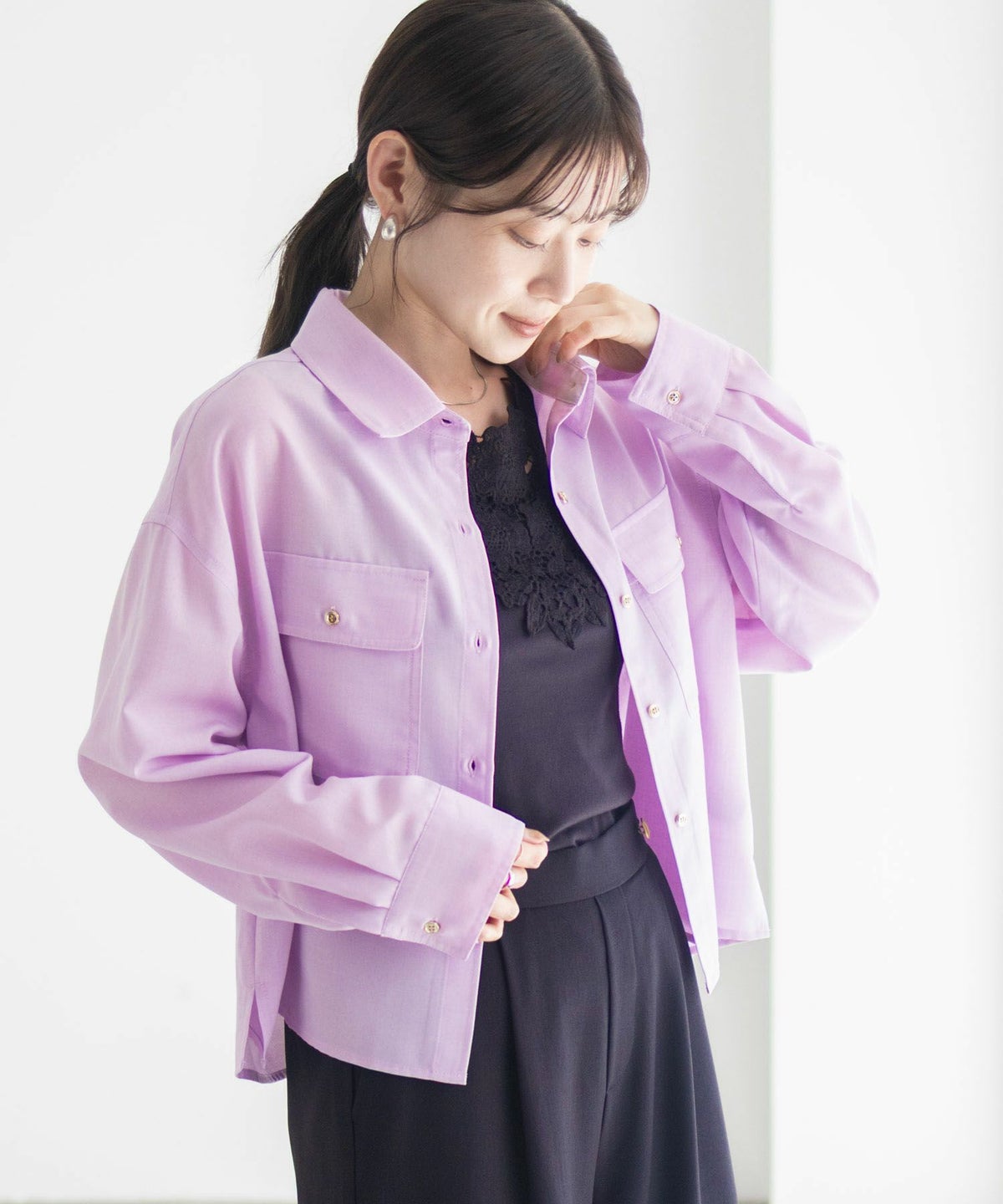 Idnes リネンライクコンパクトシャツ レディース