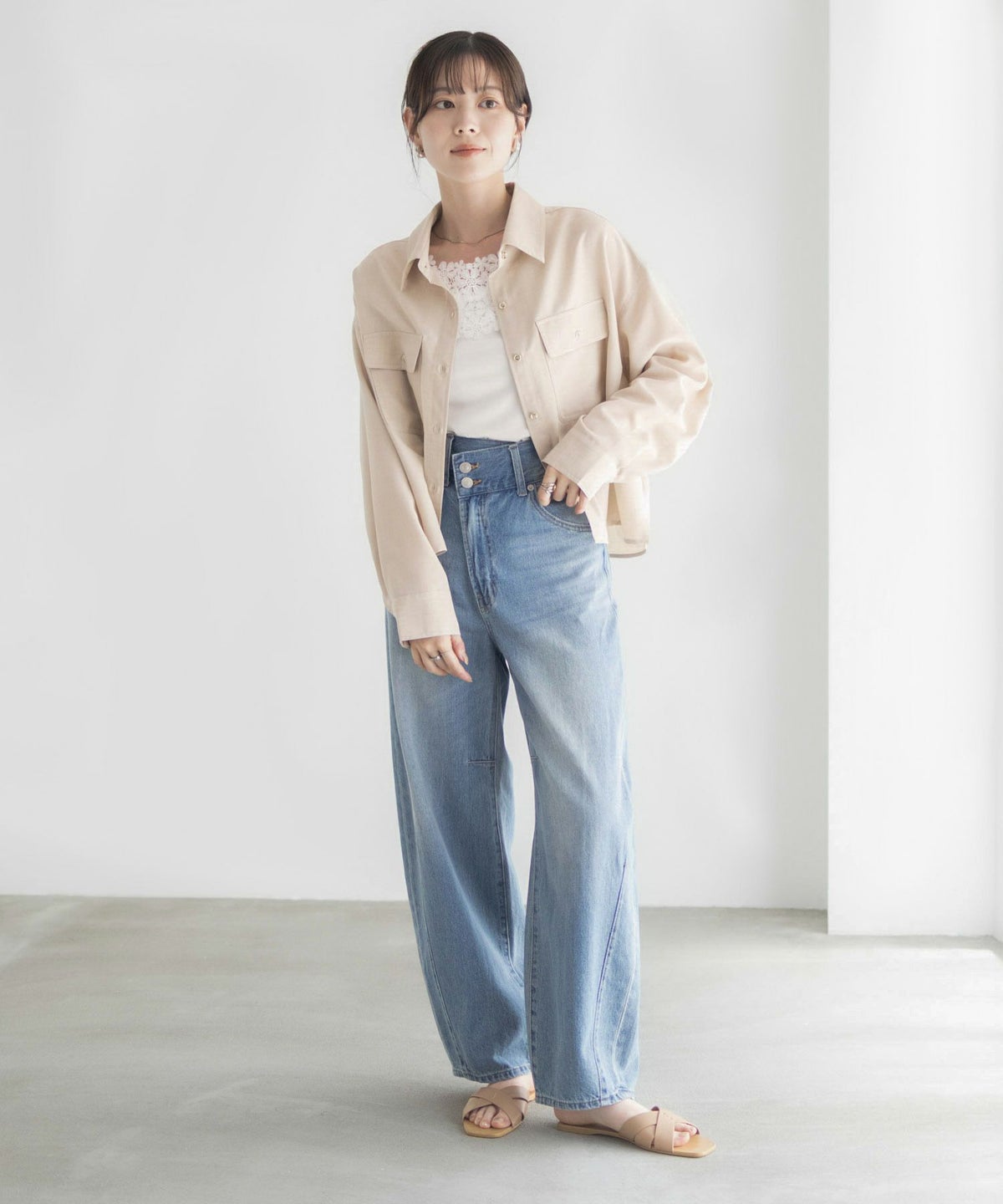 Idnes リネンライクコンパクトシャツ レディース