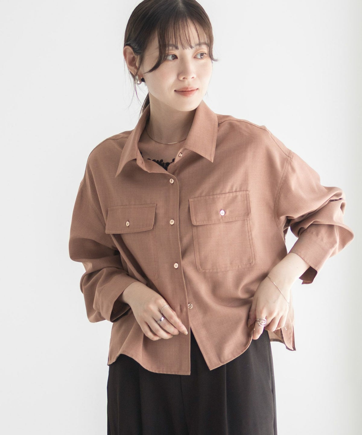 Idnes リネンライクコンパクトシャツ レディース