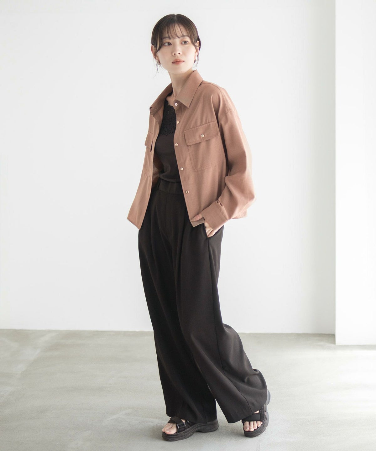 Idnes リネンライクコンパクトシャツ レディース