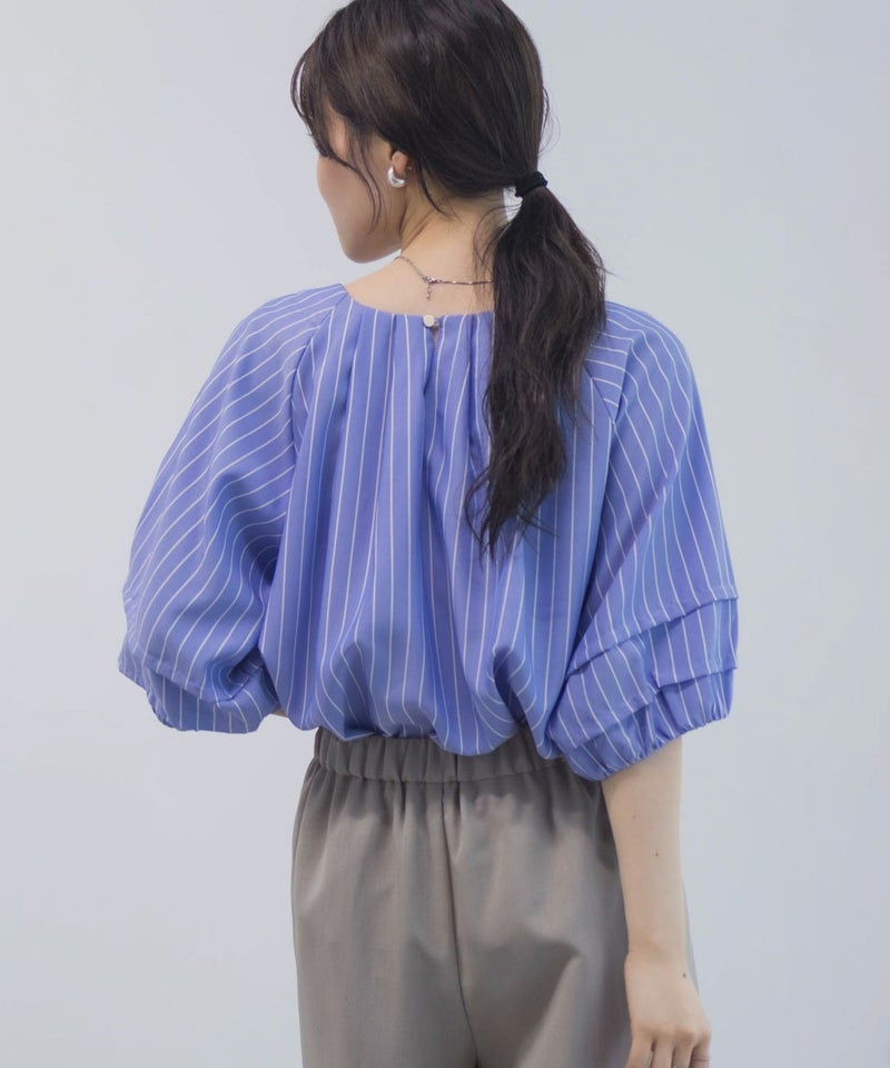 Idnes 袖タックストライプブラウス レディース商品画像-12