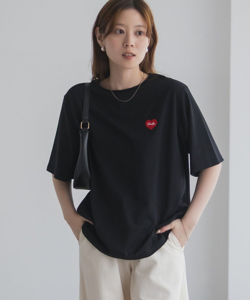 T-GRAPHICS  ハート刺繍Tシャツ レディース メール便 対応商品商品画像-2