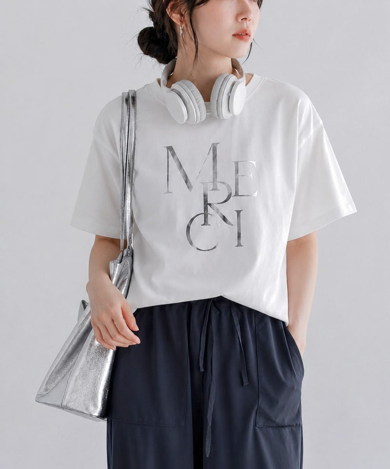 Idnes MERCI箔プリントTシャツ レディース メール便 対応商品商品画像-1