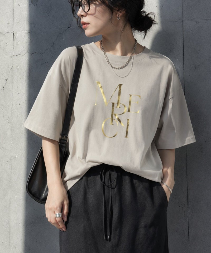 Idnes MERCI箔プリントTシャツ レディース メール便 対応商品商品画像-2