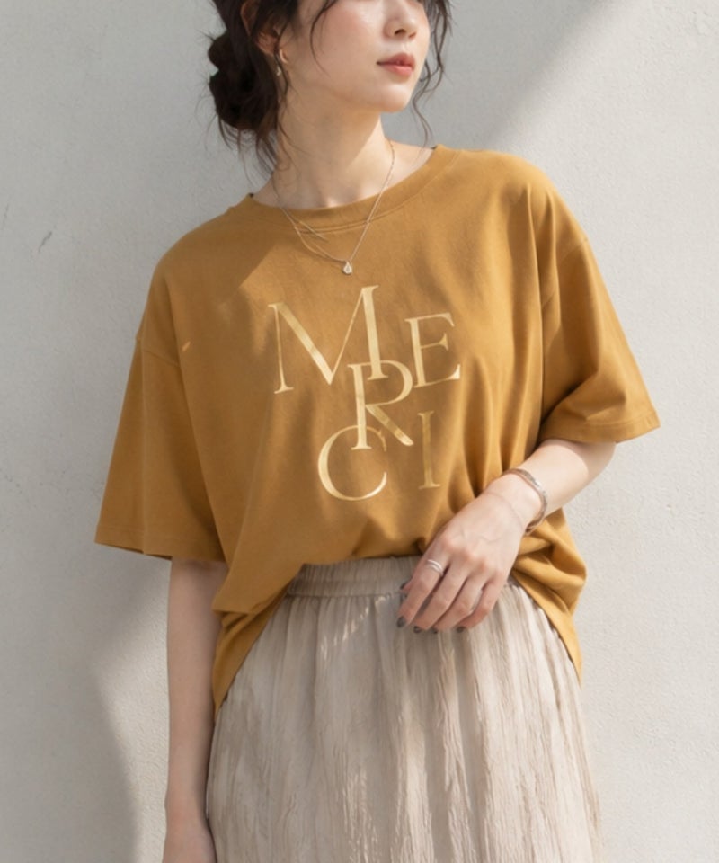 Idnes MERCI箔プリントTシャツ レディース メール便 対応商品商品画像-3
