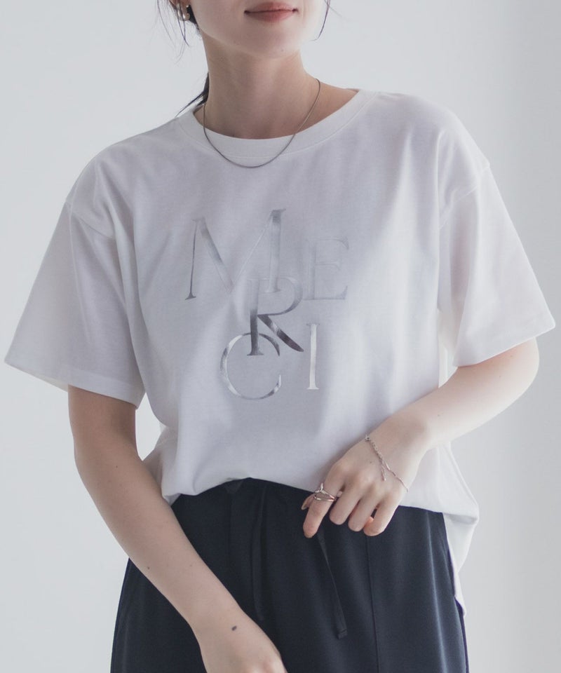 Idnes MERCI箔プリントTシャツ レディース メール便 対応商品商品画像-3