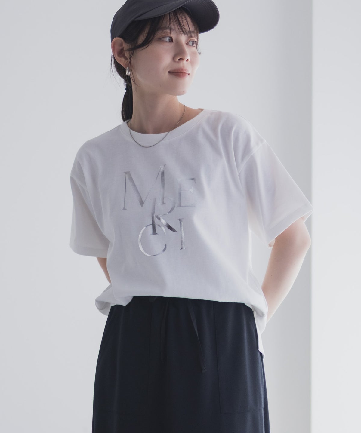 Idnes MERCI箔プリントTシャツ レディース ネコポス 対応商品