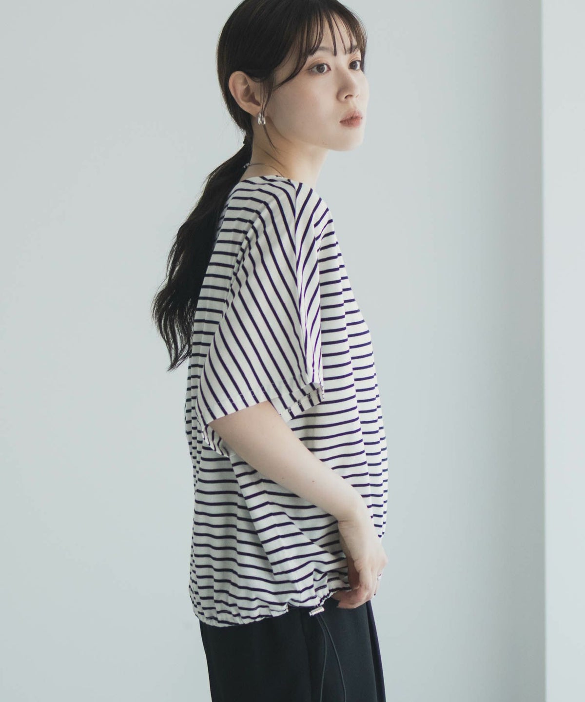 Idnes 裾ドロストボーダーカットソー レディース ネコポス 対応商品