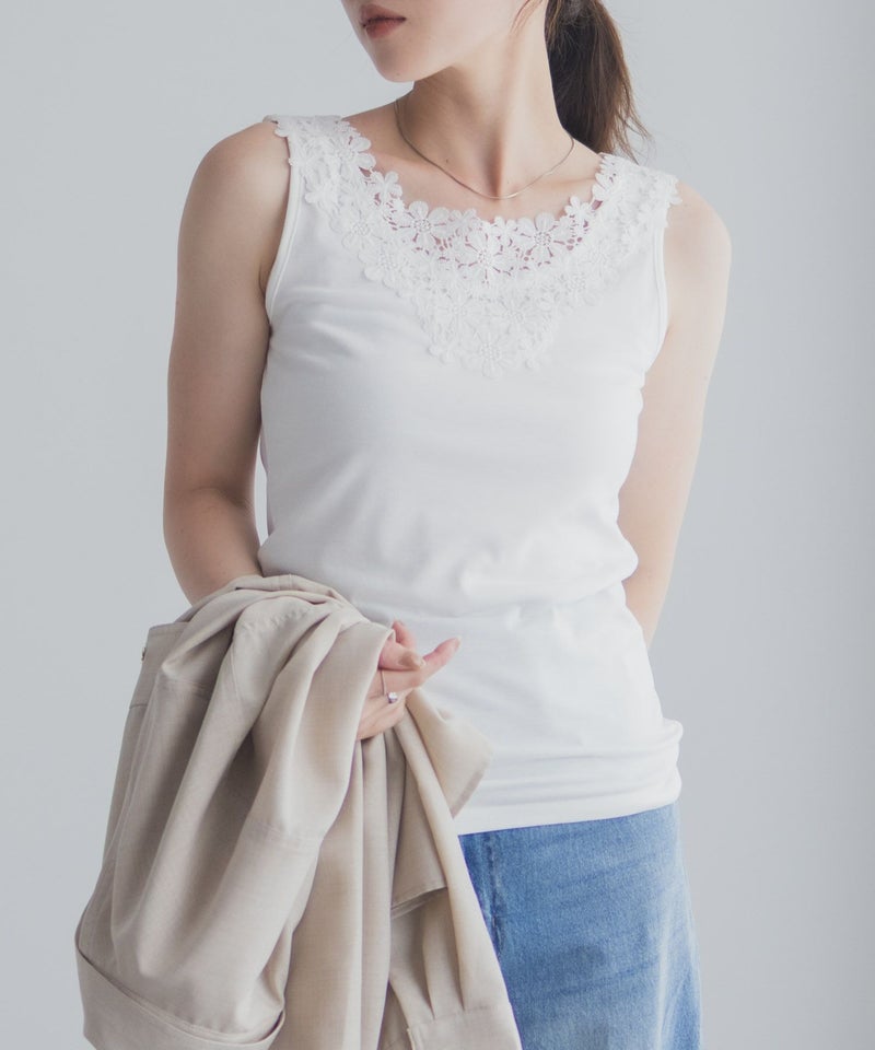 Idnes モチーフレースタンクトップA柄 レディース メール便 対応商品商品画像-5