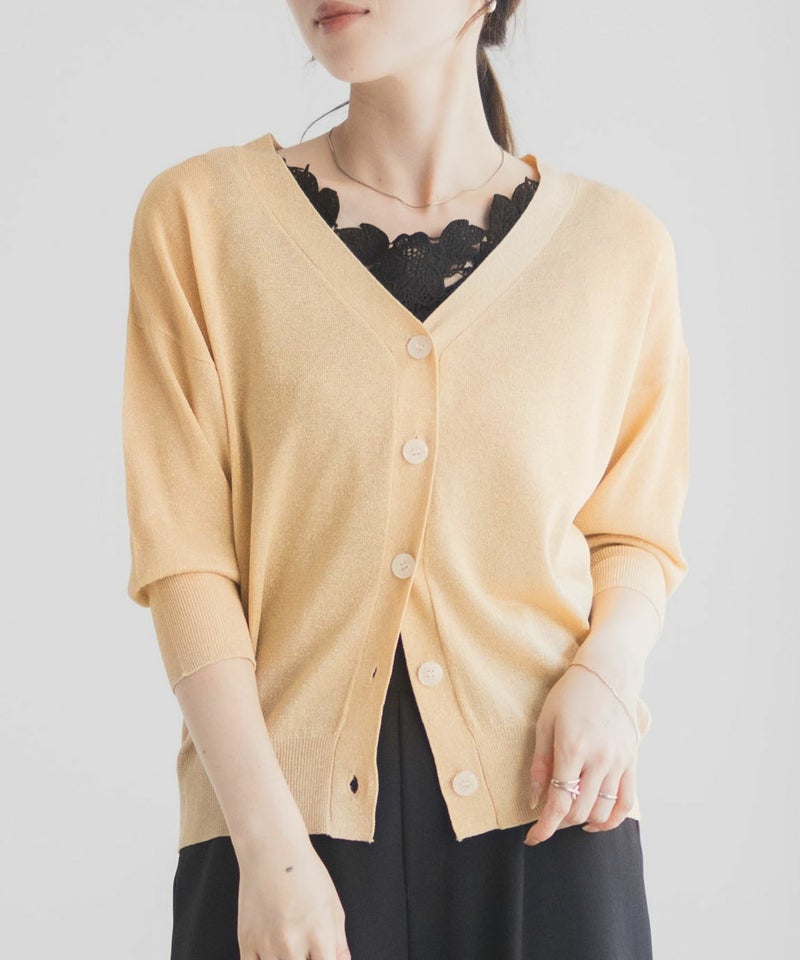 [期間限定knit]Idnes ラメVネックカーディガン レディース商品画像-1