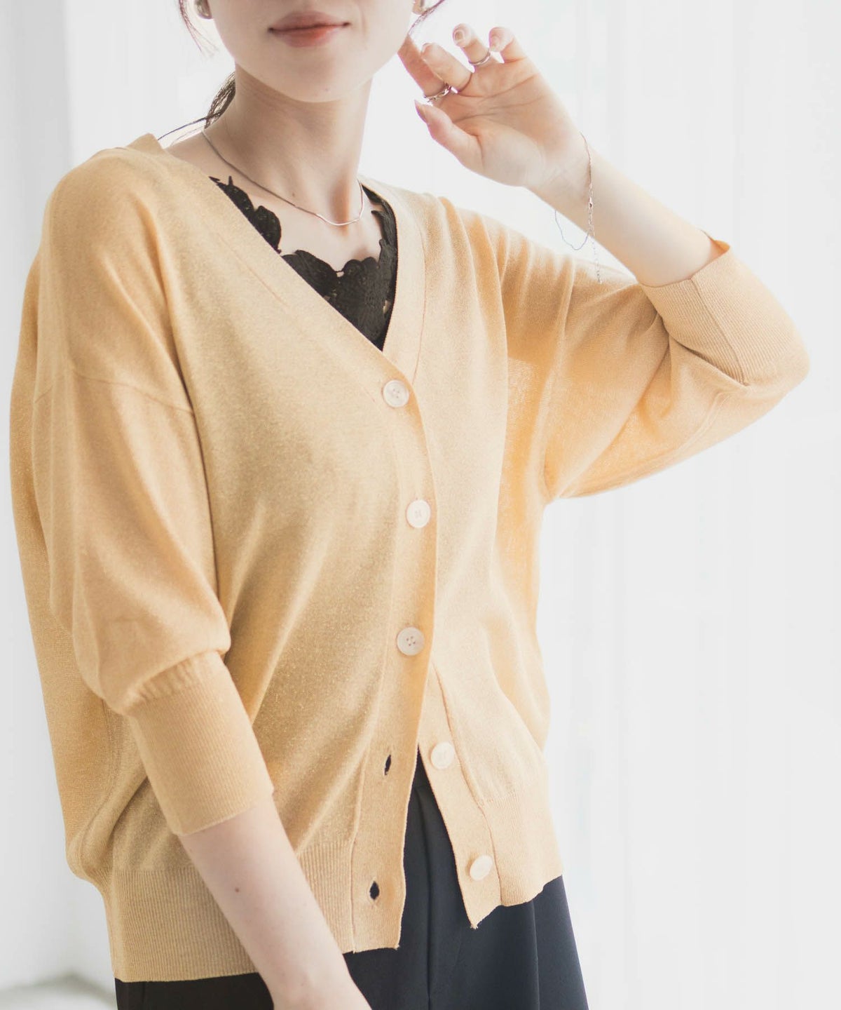 Idnes ラメVネックカーディガン レディース