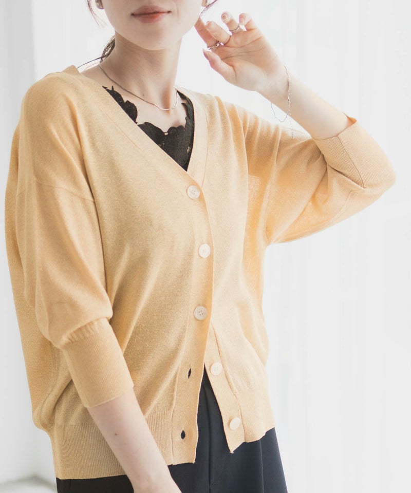 [期間限定knit]Idnes ラメVネックカーディガン レディース商品画像-5