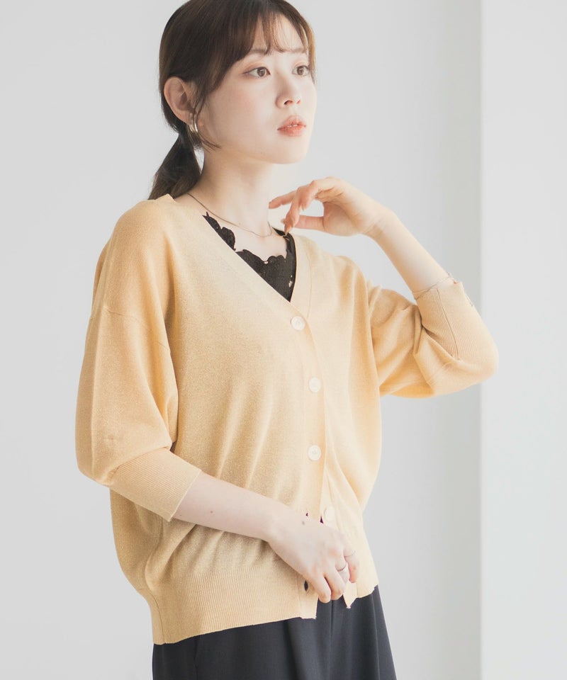 [期間限定knit]Idnes ラメVネックカーディガン レディース商品画像-6